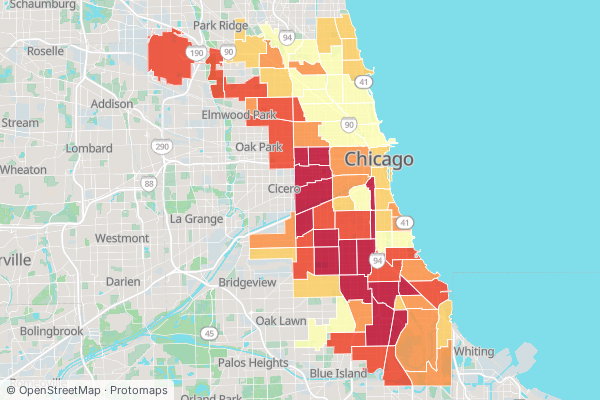 Which community areas have the most households without home internet?